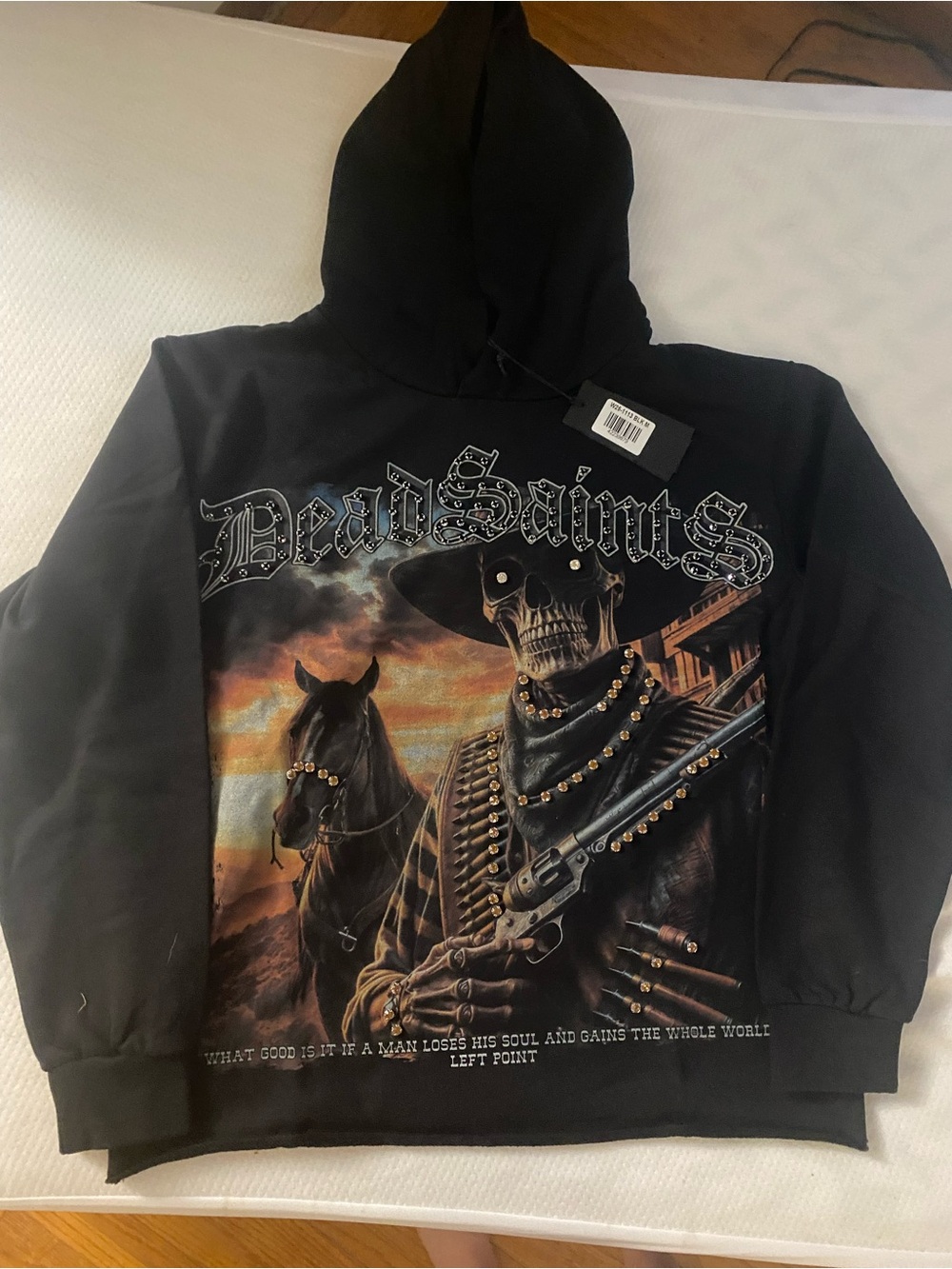 Black Graphic Hoodie - Skull Cowboy Print
